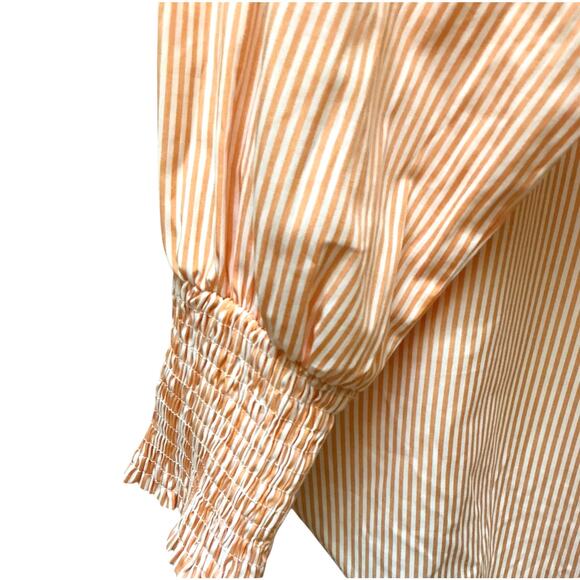 Striped Button-Down High-Low Shirt Smocked Cuffs Pockets SZ L Oversized No-Iron - Picture 5 of 8